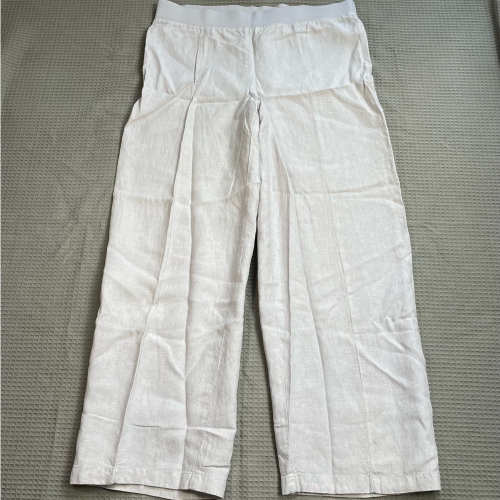 J.Jill 100% Linen Pants Large Light Gray Pull On Full Length Wide Leg Lagenlook